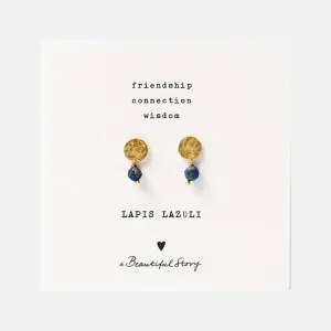 Mini Coin Lapis Lazuli Gold Earrings